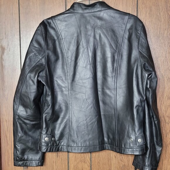Wilsons Leather Pelle Women XL Black Full Zip Leather Jacket Moto Biker Vintage - Picture 4 of 14